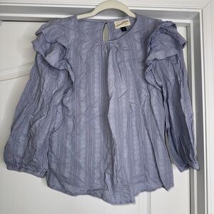 Universal Thread Goods Co. Light Blue Ruffle Long Sleeve Top 100% COTTON